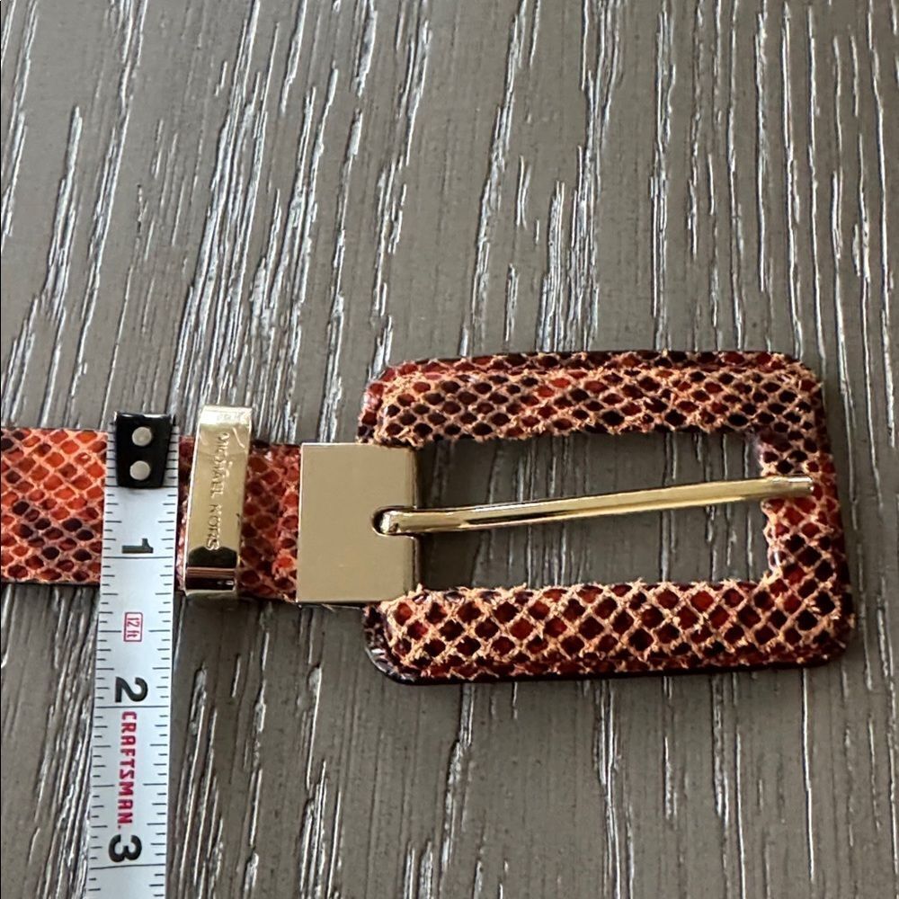 Michael Kors Brown Orange Leather Belt with Gold Tone Buckle Snake Print Size L - Picture 6 of 12
